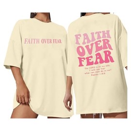 Faith Over Fear Shirt Womens Jesus Christian Tshirts Oversized Religious Sayings Bible Verse Inspirational Casual Tee Tops-Apricot XXL