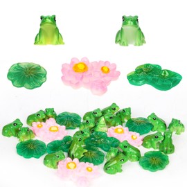 20pcs Mini Resin Frogs with 7 Lotus Leaf Miniatures & 3 Miniature Lotus Flowers, Tiny Realistic Cute Green Frog Figurines Small Resin Frogs for DIY Crafts Dollhouse Garden Glass Container Decor