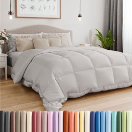 Cal King Size, Light Gray Alternative Down Comforter - Warm, Lightweight, Luxury, & Breathable Hotel Quality Bedding Set - All Season Fluffy & Cozy Oversized Cooling Microfiber Duvet Insert Comforter