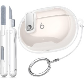 RFUNGUANGO Transparent Protective Case for New Beats Studio Buds + (2023) / Beats Studio Buds (2021), Security Lock for Beats Studio Buds Plus Protective Case with Cleaning Kit/Keychain - White