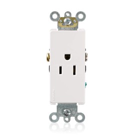 Leviton 15 Amp, 125 Volt, Decora Plus Single Receptacle, Straight Blade, Commercial Grade, Self-Grounding, 16251-W, White