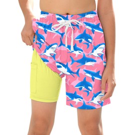 ALISISTER Boys Swim Trunks Size 8 Compression Liner Shark Kids Swim Shorts with Boxer Brief Vacation Board Shorts Quick Dry Swimming Set