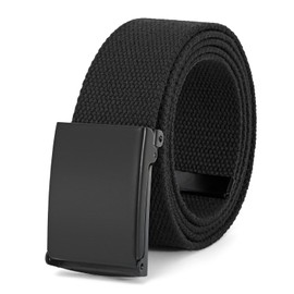 WHIPPY Canvas Web Belt Flip-Top Solid Black Military Buckle Fully Adjustable Mens Webbing Belts Cut To Fit Black M