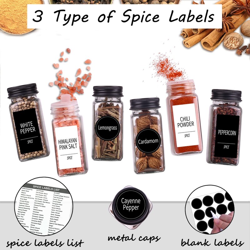 Churboro 36 Spice Jars with 547 Labels- Glass Spice Jars