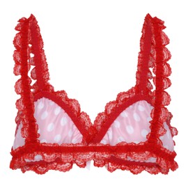 Satini Sissy Frilly Lace Fitted Satin Bralette (Red - Polka Dots, XL)