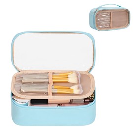 OCHEAL Clear Makeup Bag, Portable Makeup Storage Organizer Cosmetic Bag, Travel Makeup Bag Cute Clear Pouch For Women and Girls Cosmetics Bags with Divider Makeup Brush Compartment-Lake Blue