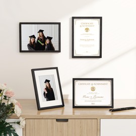 Feihorrm Picture Frame, 21 x 29.7 cm Oak Photo Frame, for 21 x 29.7 cm Photos without Mount or 13.9 x 20 cm Photos with Mount, Solid Wood Photo Frame (Black, A4 (21 x 29.7 cm)