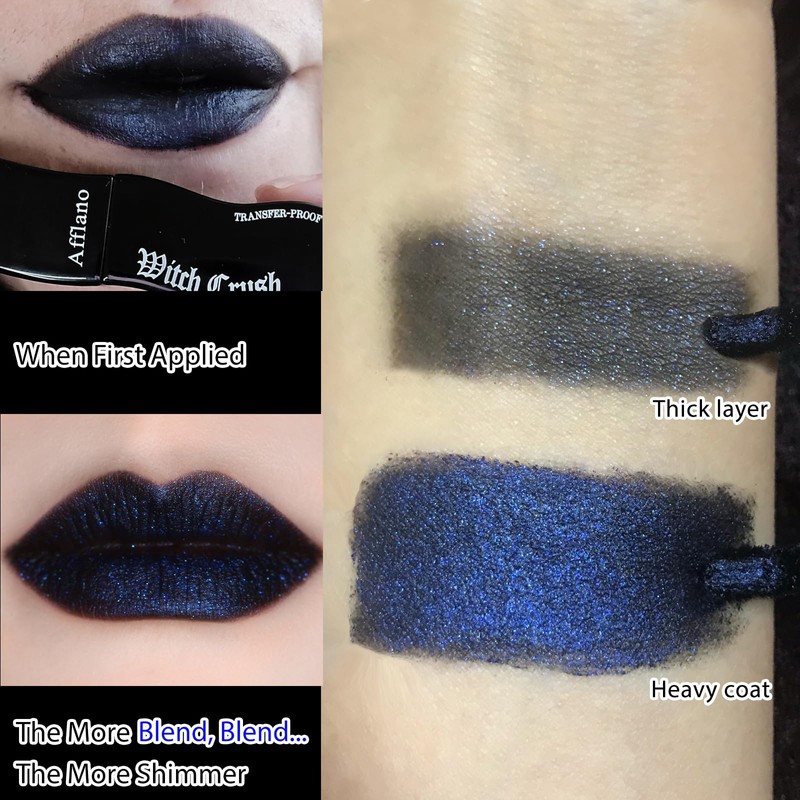 Afflano Dark Blue Lipstick Metallic Gothic Makeup, Goth Black Lipstick
