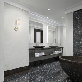 Globe Electric 51861 Clarissa 1-Light Wall Sconce, Matte Brass, White Fabric Shade, Bulb Not Included