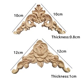 Wooden Carved Ornament, 8 Pieces Corner Ornament, Applique Furniture, Carved Corner Wood, Onlays and Appliques, Wooden Sculpture Corner Unpainted, Decoration for Door, Cabinet, Wall, Window, Table,