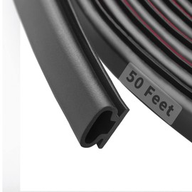 50 Feet D-Shape Rubber Weather Stripping Door Seal Strip, Fingwerk Self-Adhesive Backing Door Weatherstripping for Door Frame Insulation Large Gap, Easy Cut to Size(Black)