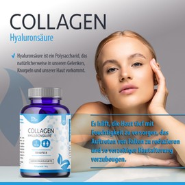 Collagen + Hyaluronic Acid - 180 Capsules - Enriched with Vitamin C - Joints, Skin, Nails, Hair and Bones