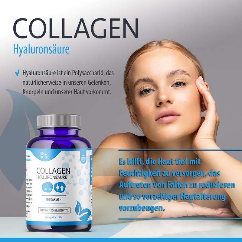 Collagen + Hyaluronic Acid - 180 Capsules - Enriched with