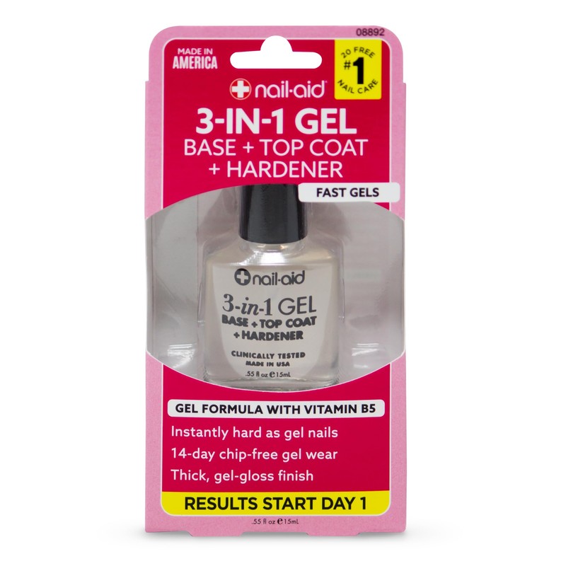 NAIL-AID 3-in-1 Gel Base + Top + Hardener, Clear, 0.55