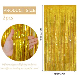 JOZMMZEOOA Tinsel Curtain, 2 Pieces Party Glitter Curtain, 1 m x 2 m, Tinsel Fringe Curtain, Disco Decoration, Glitter Curtain, Foils, Fringe Background, for Wedding, Birthday Party, Christmas (Gold)