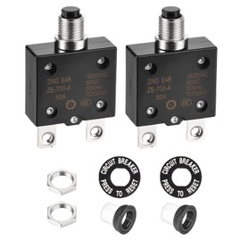 DMiotech 50A Thermal Circuit Breaker 125/250V AC 50V DC 50/60Hz 2.3x1.4x0.6 Push Button Manual Reset Overload Protector with Waterproof Button Cap for Overload Protection Application,2Pcs