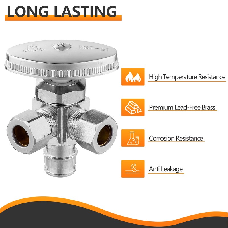 5-PCs HeSun Multi Turn PEX-A Angle Stop Valve, 1/2" PEX-A