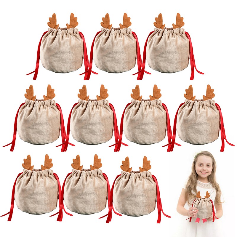 Christmas Drawstring Bag Antler Gift Bags Christmas Decorations Pouch Packaging