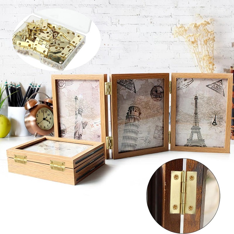 Yuannee Small Hinges,50 PCS Small Gold Hinges for Wood Hinges