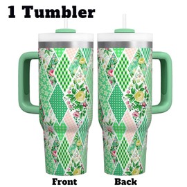 Pioneer Woman 30 Oz Stainless Steel Tumbler with Lid and Straw - Insulated Drinking Cup with Handle - Green