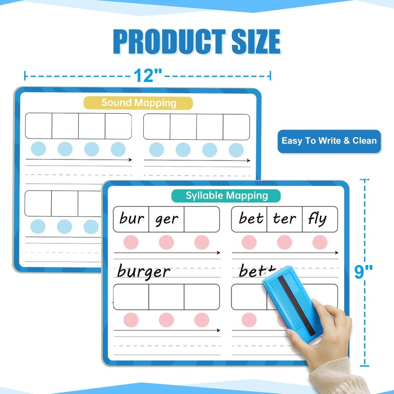 Phonemic Awareness Dry Erase Board,9" x 12" Double Sided Syllable