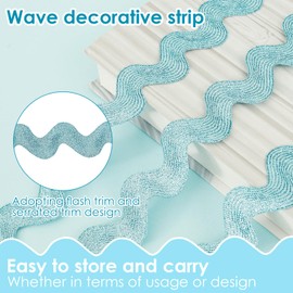 UKQRRTC 10 Yards Metallic Rick Rack, 25mm Wide Glitter Rick Rack Trim, Zig Zag Wave Bending Fringe Ribbon for Sewing Wedding Dress Present Wrapping(Light Blue)