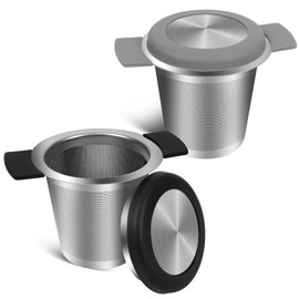GINOYA 2pcs Tea Infuser for Loose Leaf Tea, Stainless Steel Tea Steeper with Heat Proof Handle, Extra Fine Mesh Tea Strainer, Gift for Tea Lovers (Grey, Black)
