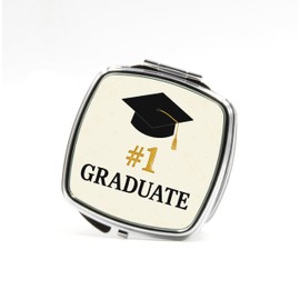 Graduation Gift Compact Mirror – Travel Makeup Mirror – Purse Keepsake for Women or Men (#1 Graduate – Black & Gold)