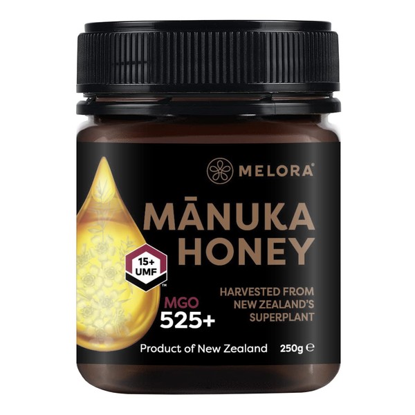 Melora Genuine Manuka Honey - 525 MGO, 250g - 15+ UMF - 100% Pure & Traceable High Strength Manuka from New Zealand