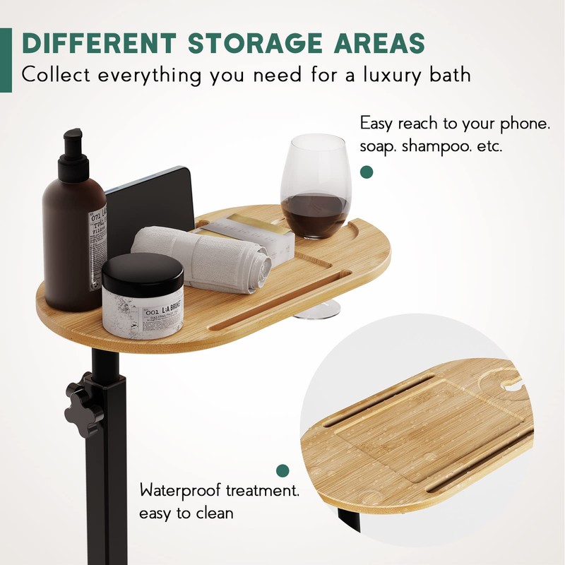 Yumkfoi Bamboo Bathtub Tray Table with Adjustable Height, Freestanding Bath