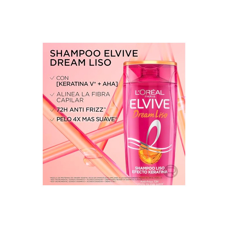LOréal Paris Elvive Dream Liso Shampoo, Efecto Keratina Anti Frizz