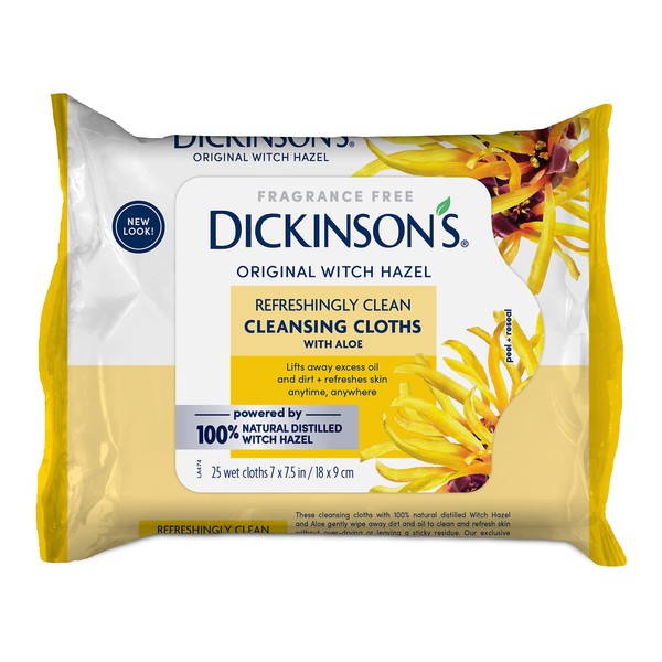 Dickinson's Original Refreshingly Clean Daily Cleansing Cloths, Witch Hazel and Aloe, 25 Count