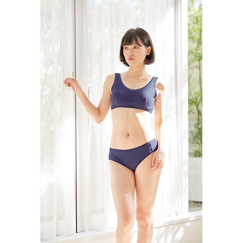 Selvan 100% Cotton Smooth Knit Bra with Soft Cups, Navy,