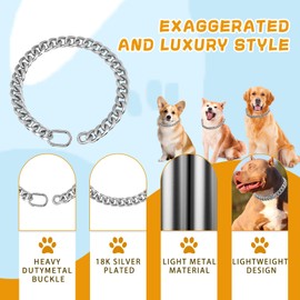BAOBOTE 19MM Thick 18K Silver Plated Metal Dog Cuban Link Collar Silver Dog Chain Collar for Dogs(16" Silver)
