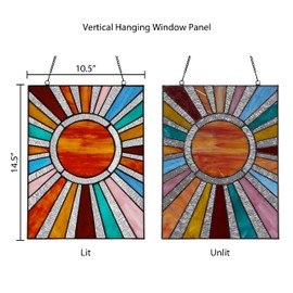RIVER OF GOODS 14.5" Stained Glass Window Panel - Tiffany-Style - Hanging Large Suncatcher, Decorative Glass Wall Décor, Sunburst