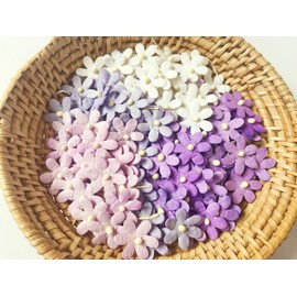 TH Set of 50 Tiny Flower Mixed Tone Purple White Embellishment with Thread stem Mulberry Paper Flower Size 0.45" Very Small Purple1 Craft Handmade DIY Scrapbook for so Many Card Craft Projects