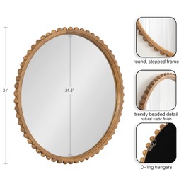 Kate and Laurel Beadbrook Modern Round Beaded Wall Mirror, 24 Inch Diameter, Natural Rustic, Transitional Circle Mirror for Use as Bathroom Mirror or Entryway Mirror Decor