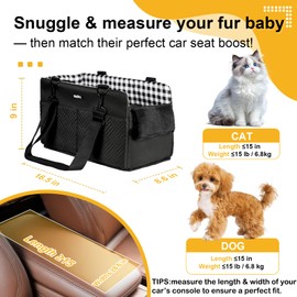 Becivi Console Dog Car Seat for Small Dogs Cats Up to 15lbs, Anti-Collapse Pet Armrest Booster Seat with Soft Pillow,Non-Slip Seat Rails Hooks & Safety Belt, Portable Car Accessories for Pets Travel