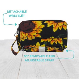 NGIL Canvas All in One Wallet, Travel Women Wallet,Rfid-Blocking Wallet, Women Wallet, Wristlet Wallet, Zippered Wallet for Women (Sunflower-Black)