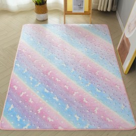 Gefosin Luminous Area Rug Glow in The Dark Rugs, Unique 3D Pattern Rainbow Little Pegasus Carpet for Kids Bedroom Living Room Home Decor,2x3.9 Feet