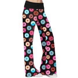 Gracyoga Women's Comfy Pajama Pants Wide Leg Lounge Palazzo Yoga Pants Stretch Casual Floral Print Fold Waist Pants