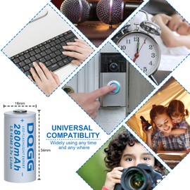 16340 Rechargeable Battery 3.7Volt Li-ion Batteries Button Top 2800mAh Large Capacity for Flashlight Headlamp (4 Pack)