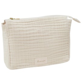 Leevje® Nappy Bag for On the Go [100% Cotton] – Baby Nappy Bag Beige & Small – Suitable as a Changing Bag, Cosmetic Bag & Travel Organiser – Matches Changing Mat – Baby Bag