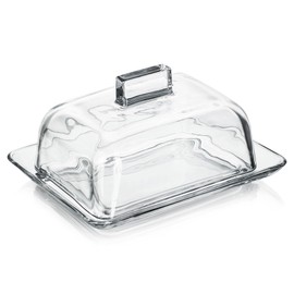 QFkris Clear Glass Butter Dish with Cover for Countertop, 7" Large Square Crystal Butter Dish with Lid and Wide Handle for Fridge Kitchen