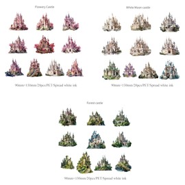 Arpaper Scrapbook Accessory Stickers, Pack of 60, Bullet Journal Stickers, PET Retro Scrapbooking Accessories Set, Scrapbooking Vintage Sticker (Castle) Decoration for Wedding, Calendar (Fantasy