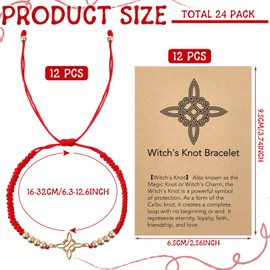 Hinly 12 Pcs Witches Knot Bracelets Set Stainless Steel Celtic Knot Wiccan Symbol Pagan Triple Goddess Braided Adjustable String Weave Rope with Bead for Women Men Couple Geometric Witchcraft Jewelry
