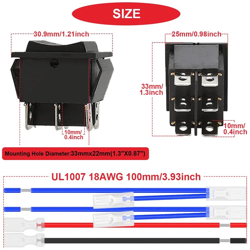 MKBKLLJY 3Pcs DC 20A 12V Automatic Lock Rocker Switch Snap-in