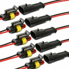 2 Pin Connector Waterproof Connector, Andy's Orchids 10 Set 12V 2Pin Cable Wire Connector, Plug Waterproof Sealed For Electrical Car Auto Connector With Cable