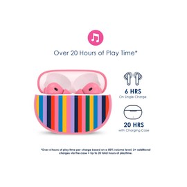 Packed Party Bluetooth Wireless Earbuds with Built-in Microphone + Charging Case, IPX5 Water Resistant (Stripe It Rich (Pink))