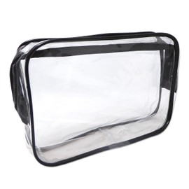 Small Clear Plastic Zipper Bag, 19 x 13 x 5cm, PVC, Black Trim, for Travel Toiletries